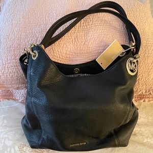 Michael Kors Soft Black Leather Shoulder Bag - Fulton